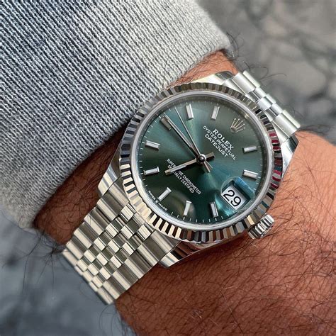 rolex silver with green dial|rolex date just green dial.